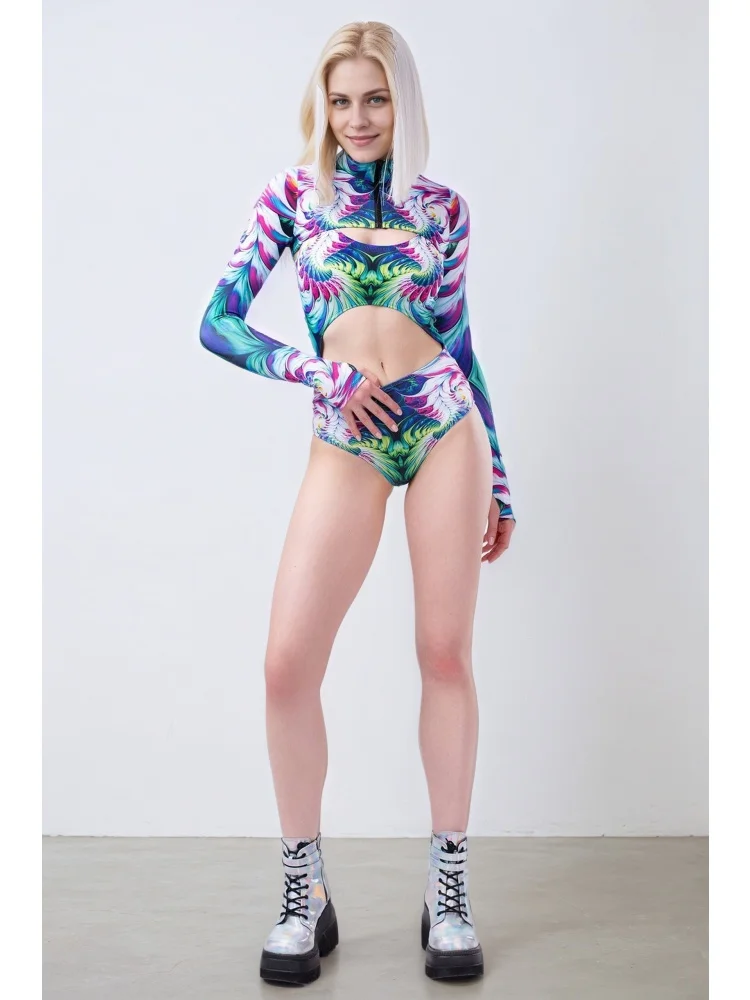 IOOTIANY Sexy Graffiti-Strumpfhose Badeanzug Mantel Karneval Offenes Herz Weste Bodysuit Leotard Gothic Cosplay Party Rollenspiel Bademode – Detail 20