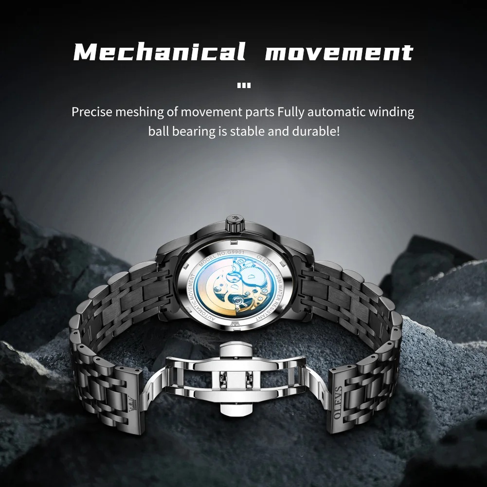 OLEVS Brand Men's Watch Fully Automatic Mechanical Watch Hollow Fashion Waterproof Steel Strip 9901