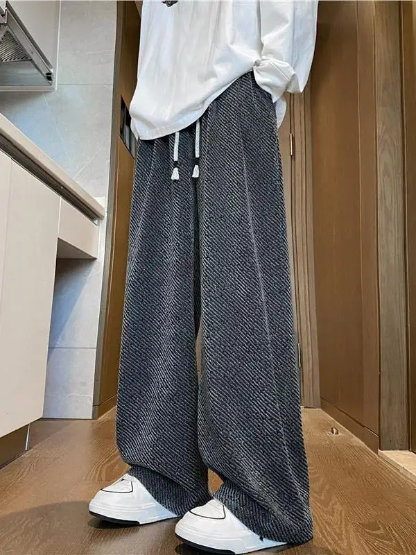 

American Sle Casual Pants Men's Spring Autumn Straight Wide Leg Loose Drapey Texture Embroidery Heavy Du Sweatpants