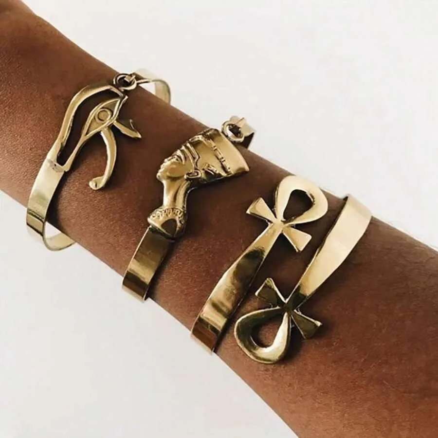 African Jewelry Egyptian Queen Nefertiti Bracelets For WomenCuff Bracelet Stainless Steel Vintage Adjustable Bangle Gifts