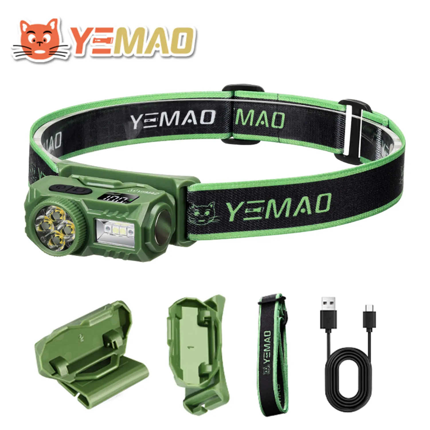 

YEMAO T613 Headlamp Inductive Charging Headlight for Fishing Built in Battery, Long-lasting LED Headlights Frontal Light Head