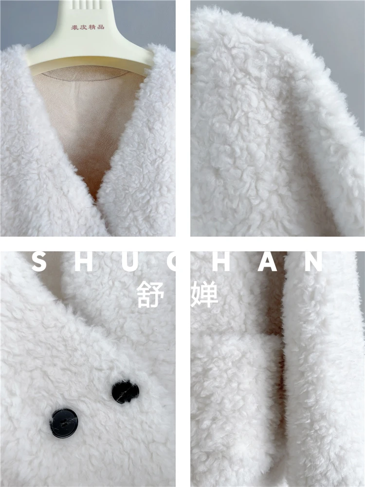 100% Wollen Jas Vrouwen Nieuwe Warme Schapen Scheren V-hals Lange Wind Jas Herfst en Winter Casaco Feminino De Inverno Super Quente