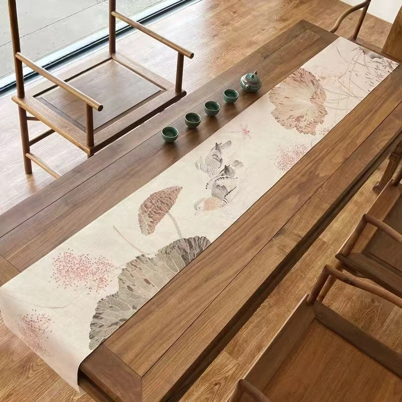 Amphibisches Diagramm Chinesischer wasserdichter Teetisch, Zen-Imitation Hanf Tischläufer Stoff Teetischdecke Couchtisch im chinesischen Stil