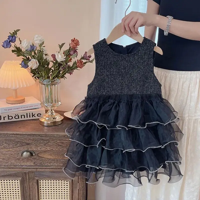 

Girl's Little Black Dress Summer Dress New Performance Western Style Baby Children's Princess Dress Cake Wedding