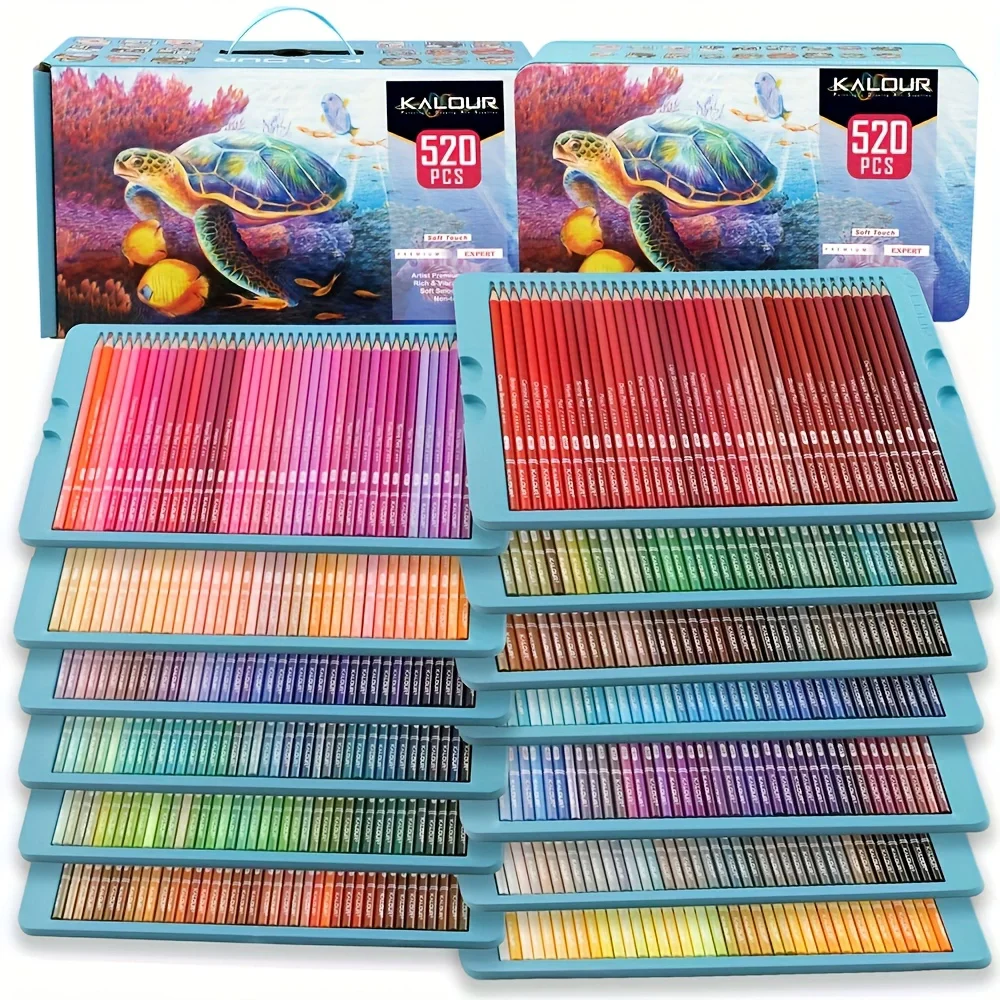 KALOUR 520 Colors Luxury Iron Box Shockproof Colored Pencil Set Art Drawing Special Colored Lead Stationery