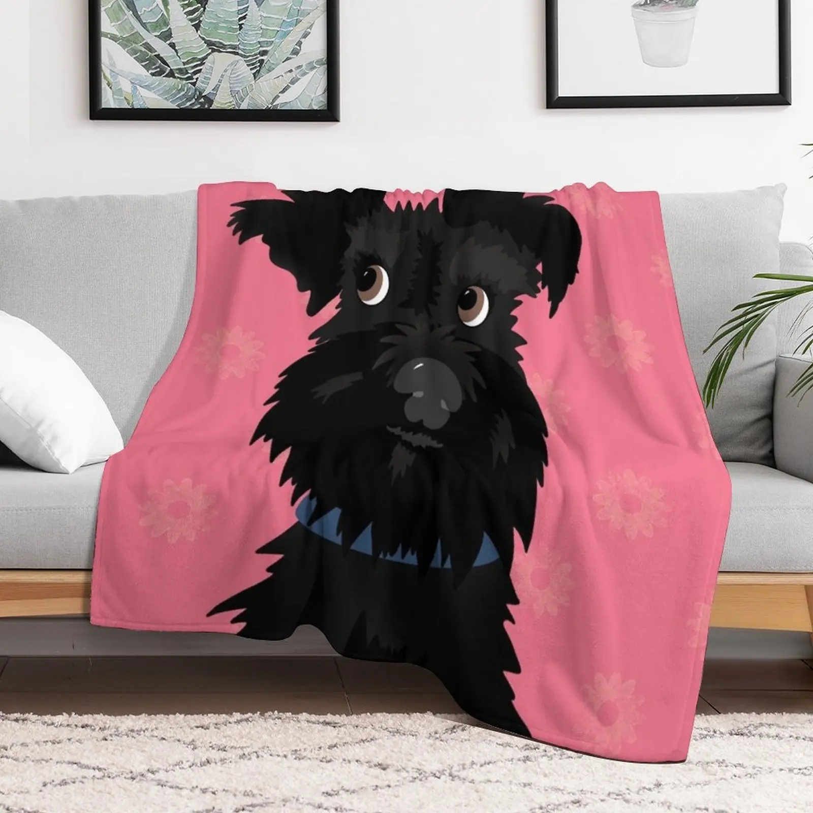 Black Miniature Schnauzer Dog with Pink Daisies Throw Blanket for babies Thin Blankets