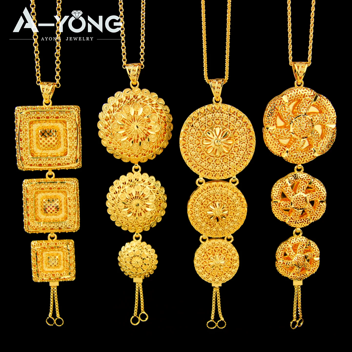 Oman Fashion Chunky Necklace Pendant 21k Gold Plated Nigeria Bridal Wedding Big Pendants Kurdish Women Event Party Jewelry