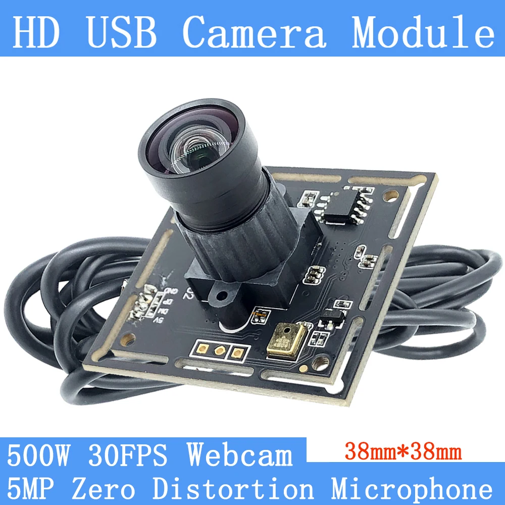 No Distortion CCTV Webcam Industrial Pure Physical HD 500W UVC 2592*1944 30FPS USB Camera Module Microphone Windows Linux