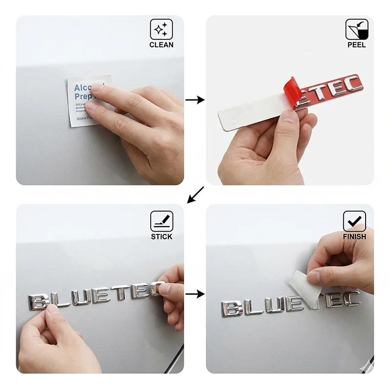 Car Styling 3D ABS Chrome BLUETEC Letter Badge Sticker Body Trunk Decal For Mercedes Benz W203 W205 W206 W212 W166 GL350 E350