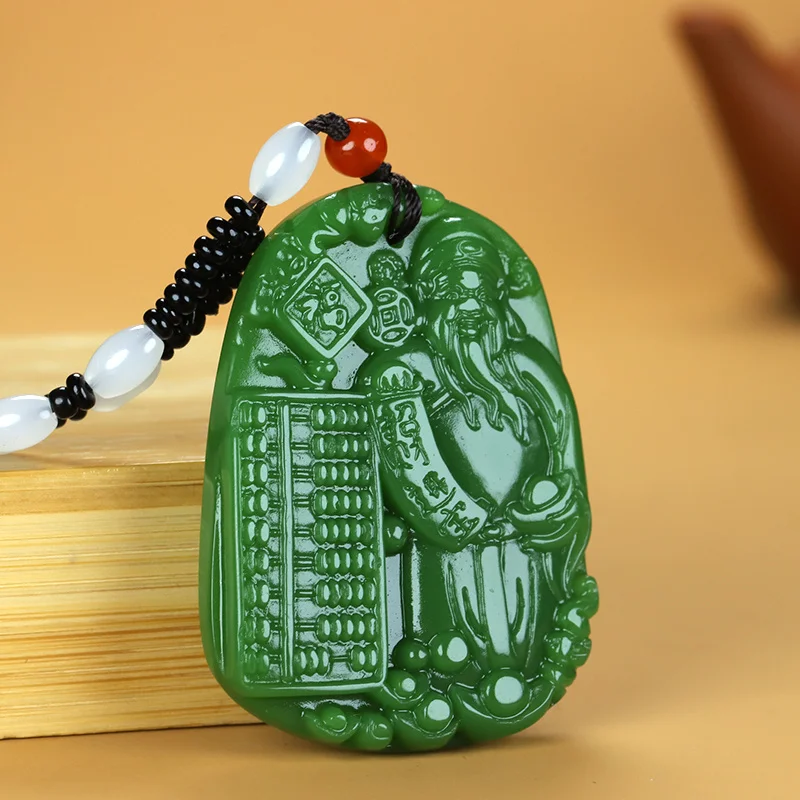 

1pc God Of Wealth Pendant Men's And Women's Jadeite Desirable Treasure Attracting Treasure Treasure Jade Pendant Jade Plate