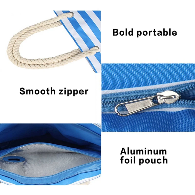 Wine Ice Bag With Inner Insulated Compartment Portable Large Capacity Beach Tote Handbag For Outdoor Beach Party