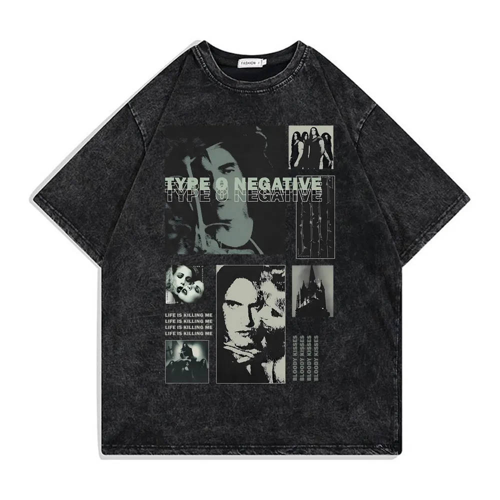 Washed Vintage Type O Negative Peter Steele T Shirts Men Women's Rock Gothic Metal Tshirt Men's Casual Oversized Cotton T-shirts