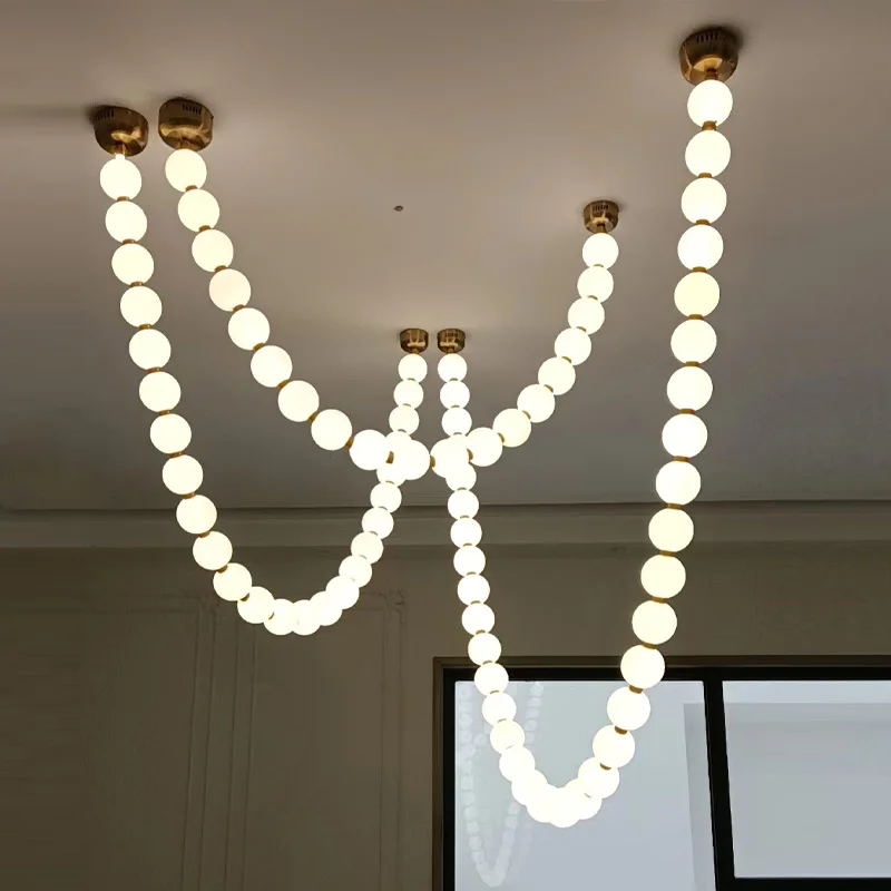 

2025 New Designer Marble Stainless Steel Ring Chain Chandelier Dimmable Pendant Lamp Ceiling Luster for Living Room Dining Room