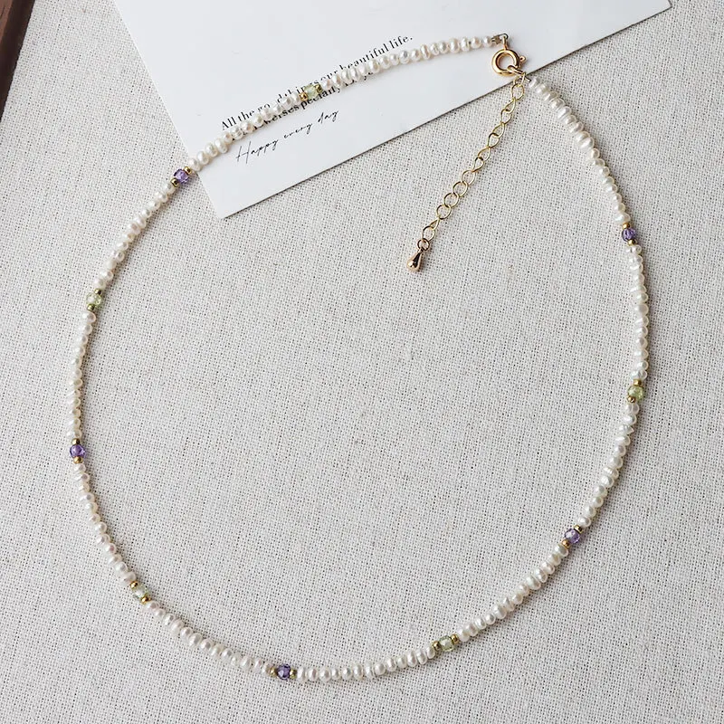 

2 3 мм нестандартное маленькое ожерелье из натурального пресноводного жемчуга, цепочка на ключицу, красочный граненый циркон