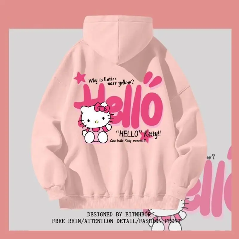 

Женская толстовка Sanrio Hello Kitty, пуловер, флисовая кофта для пар, осенне-зимняя повседневная одежда в корейском стиле, модная одежда с героями мультфильмов