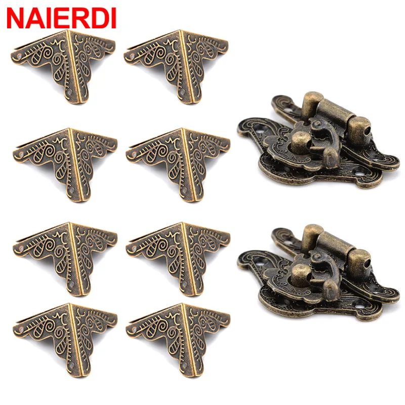 

NAIERDI Antique Jewelry Box Hasps Latch Vintage Decor Latches Box Decorative Feet Leg Corner Protector Bronze Corner Bracket