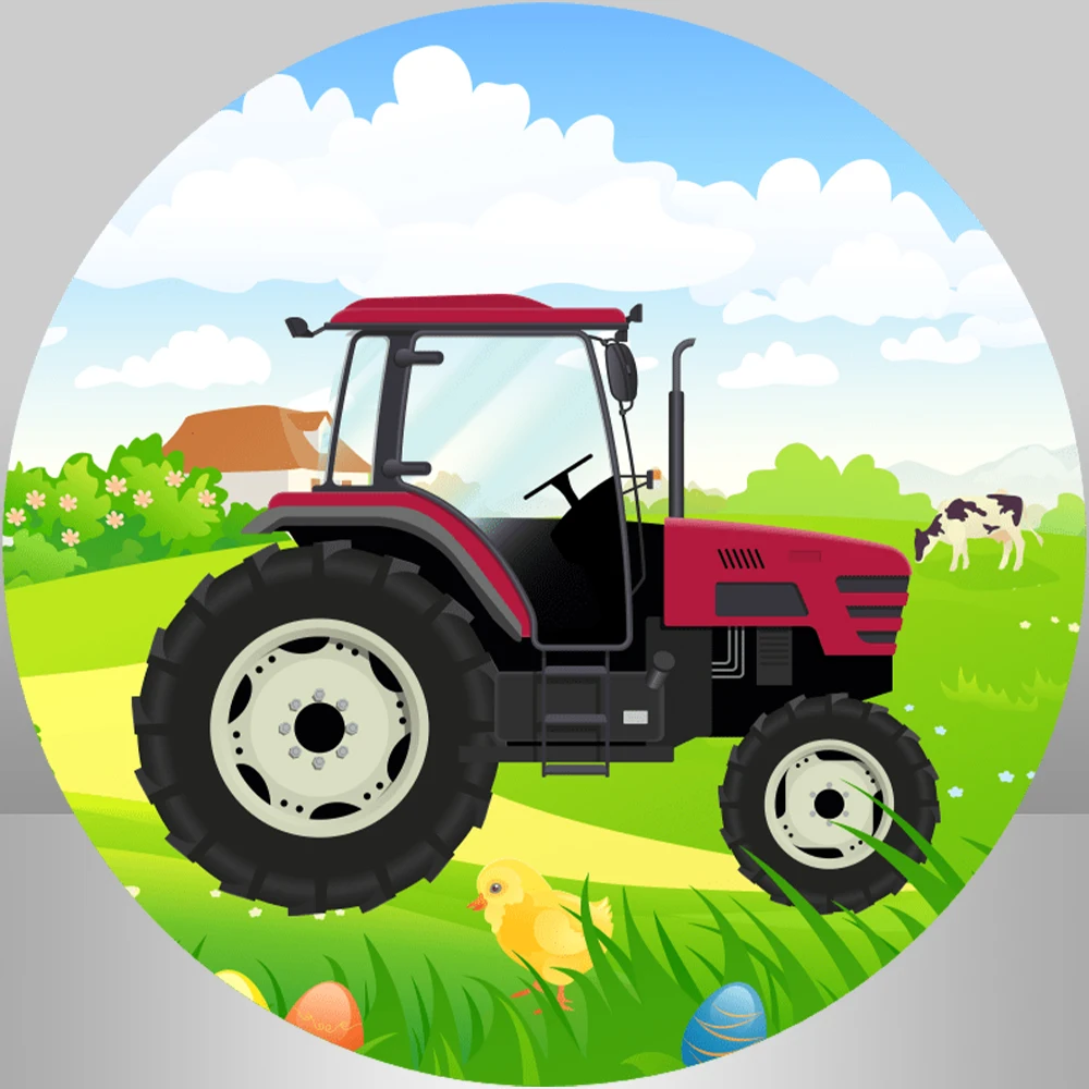 Green Tractor Truck Round Circle Backdrop Boy Birthday Party Decoration Banner Grass Photography Background Photo Studio