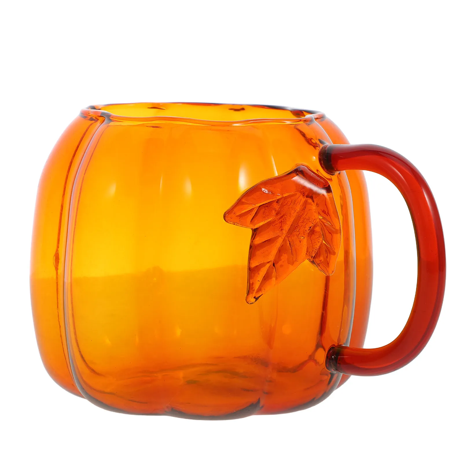 Glass Pumpkin Mug 550ml, Autumn Halloween Coffee Cup with Handle, Fall Themed Drinkware