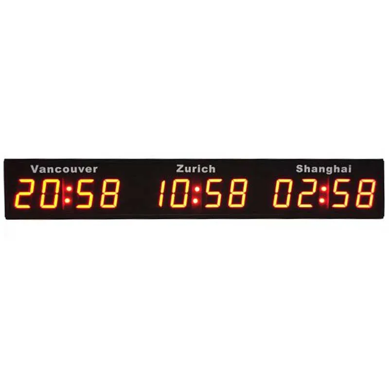 Customizable 4 Time Zone Wall Clock With Remote Control Digital LED World Time Clock Use City Names Stickers