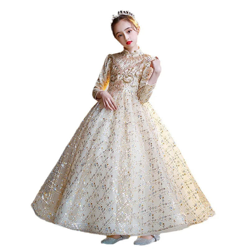 2024 lussuoso abito da Hostess per ragazze Kid Princess abiti con paillettes per banchetti bambini elegante abito da festa Quinceanera