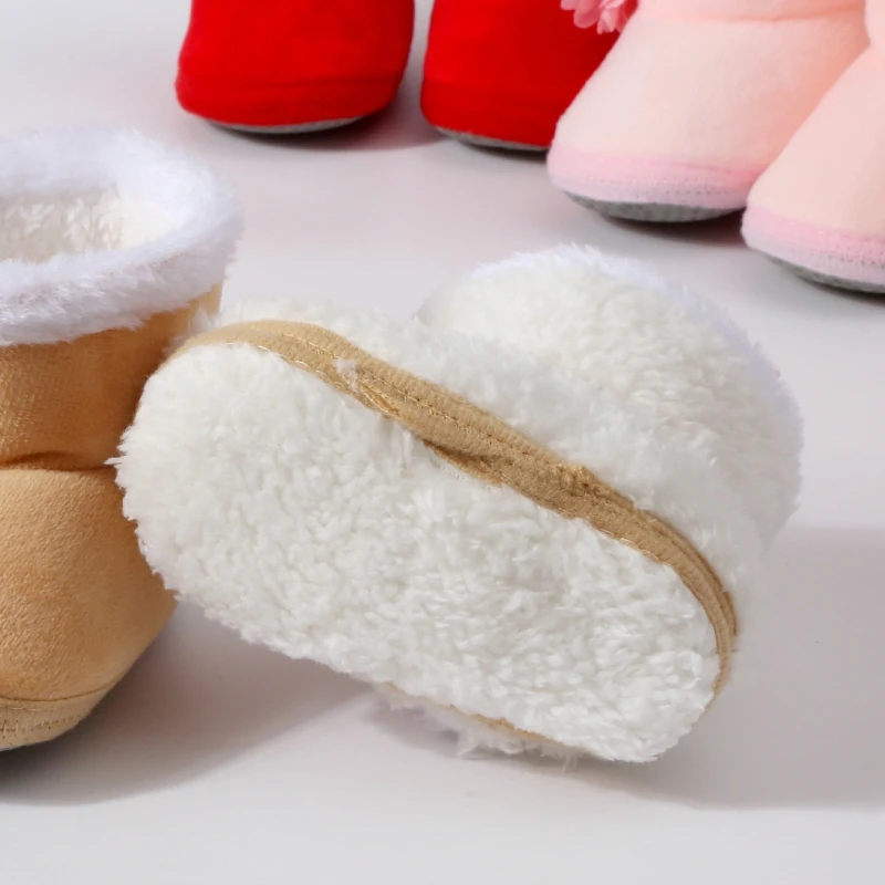 Toddler Baby Girls Boots Winter Warm Soft Sole Cute Flowers Boots Plush Non Slip Shoes Newborn First Walkers