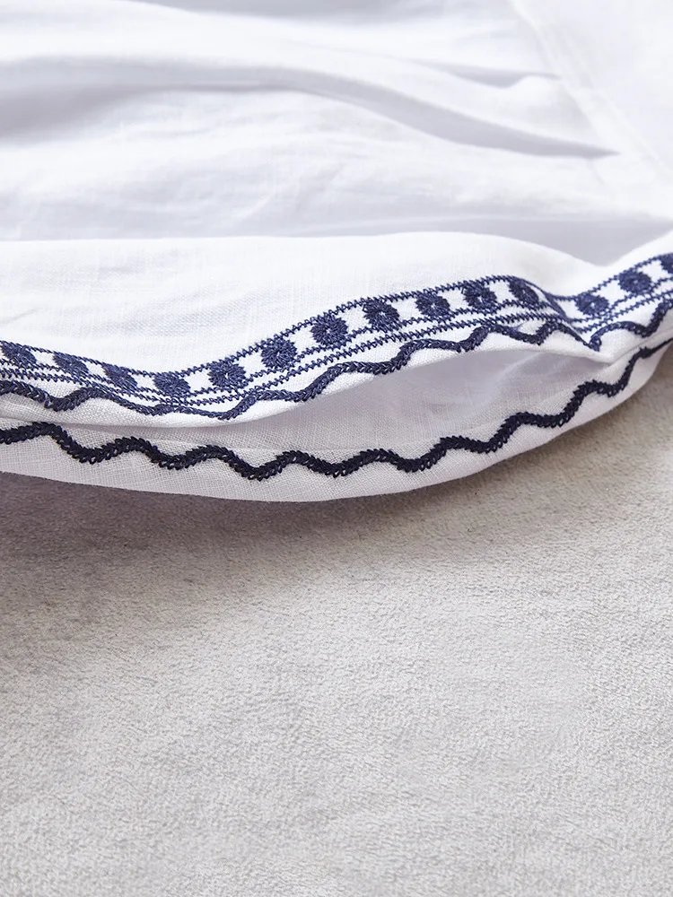 

Женский летний новый костюм, свободная льняная полуюбка с тяжелой вышивкой и короткими рукавами, универсальный комплект из двух предметов