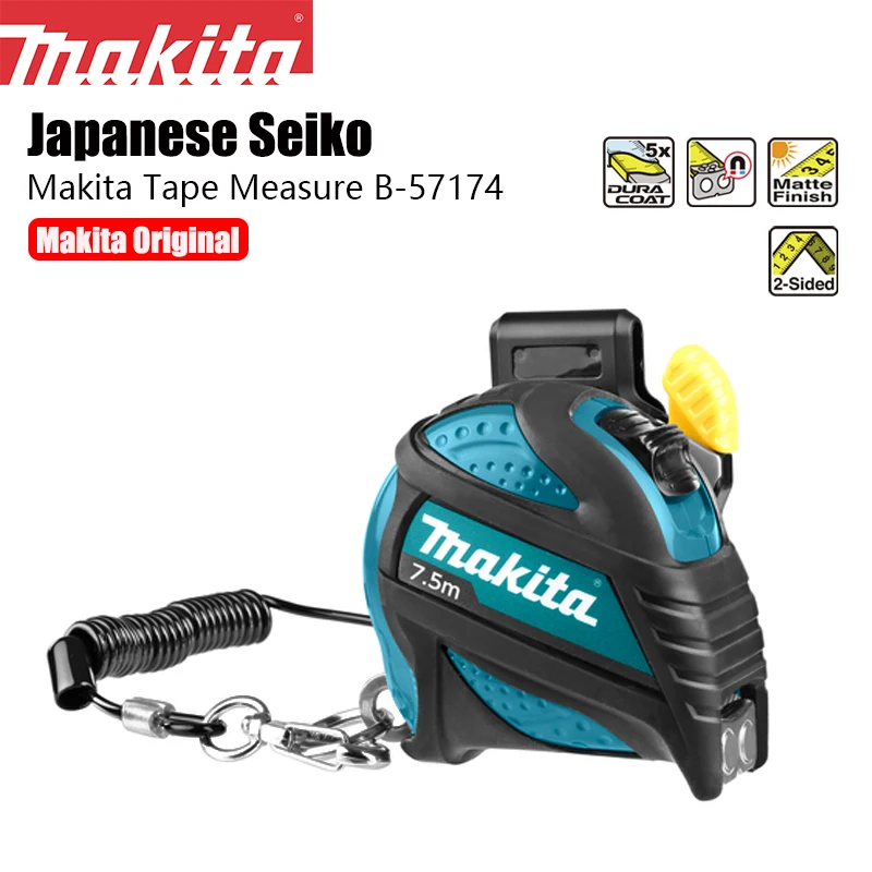 

Makita Tape Measure 7.5m Thickened Hardened High Precision Woodworking Measuring Ruler B-57174 With Safety Rope & Bracket