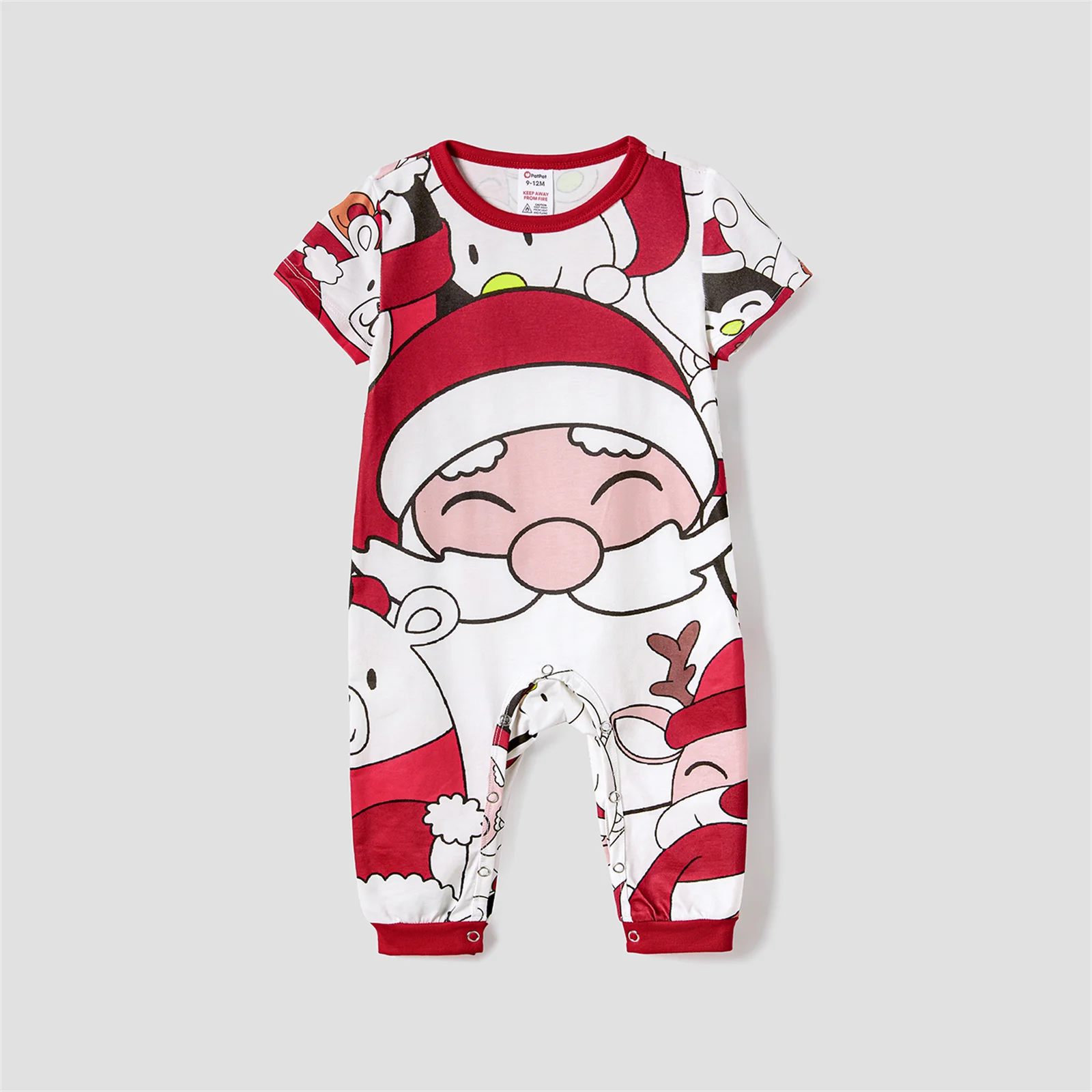 PatPat Christmas Santa and Snowman Print Family Matching Short-sleeve Tops and Shorts Pajamas Sets (Flame Resistant)