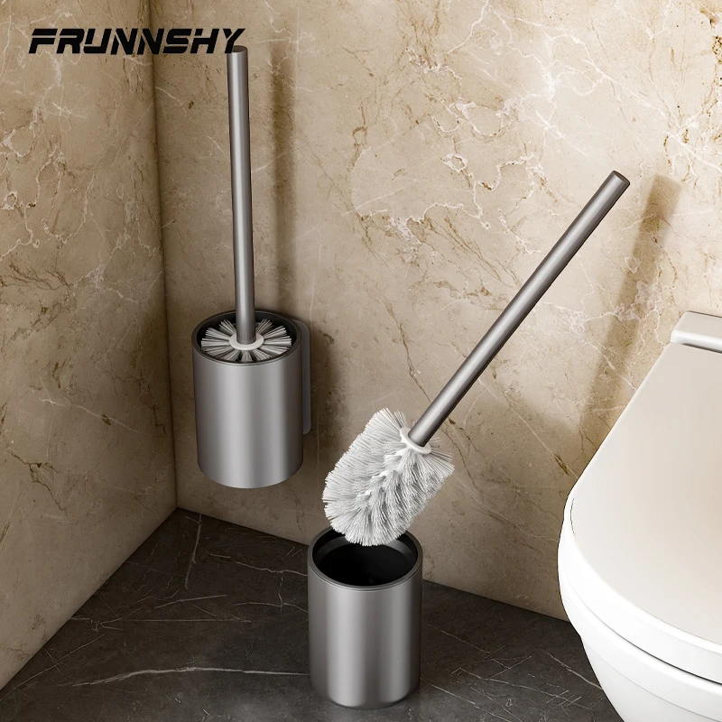Bathroom Toilet Brush Holder Cleaning Tools Space Aluminum Wall Mounted No Drill Durable Vertical Toilet Brush Black Accessories