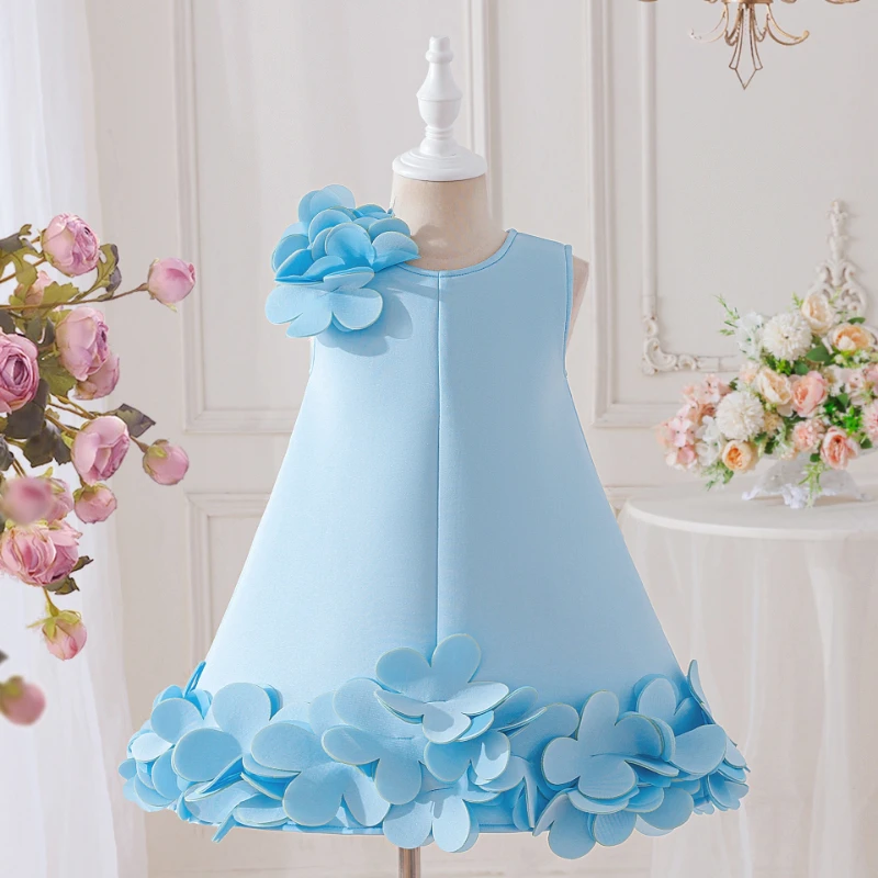 Girls Floral Princess Dress Flower Girl Wedding Piano Recital Host Pageant Gown Show Party Formal Children Celebration Clothes