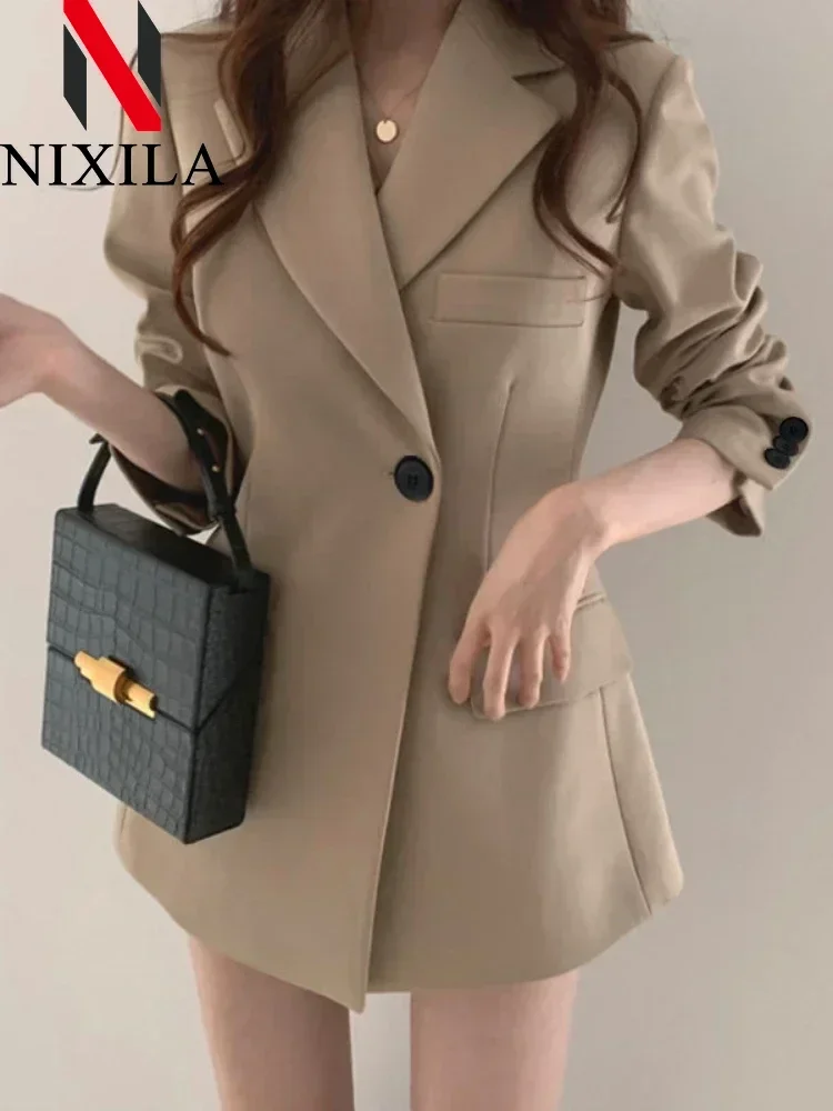 New Spring Autumn Long Style Blazer for Women Outerwears Korean Fashion Office Lady Coats Loose Elegant Women\'s Jacket Clothing