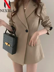 New Spring Autumn Long Style Blazer for Women Outerwears Korean Fashion Office Lady Coats Loose Elegant Women's Jacket Clothing