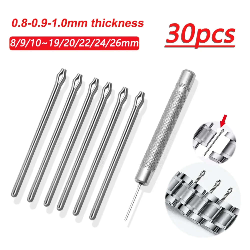 30pcs Metal Watch Band Link Pins Bar 18mm 20mm 22mm 24mm 8mm-26mm Stainless Steel Strap Repair Tools 0.8/0.9/1.0mm Accessories