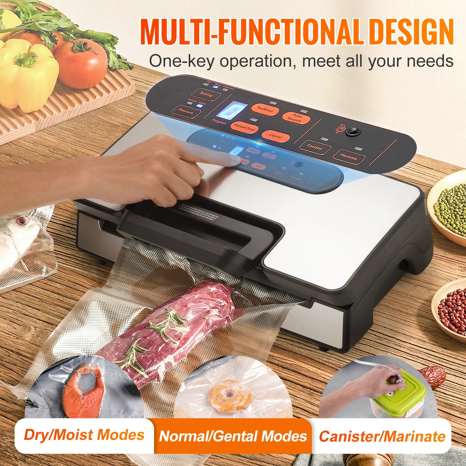 SucceBuy 90Kpa 130W Vacuum Sealer Food Packaging Machine with Free 10pcs Vacuum bags for Household Kitchen Vacuum Food Sealing