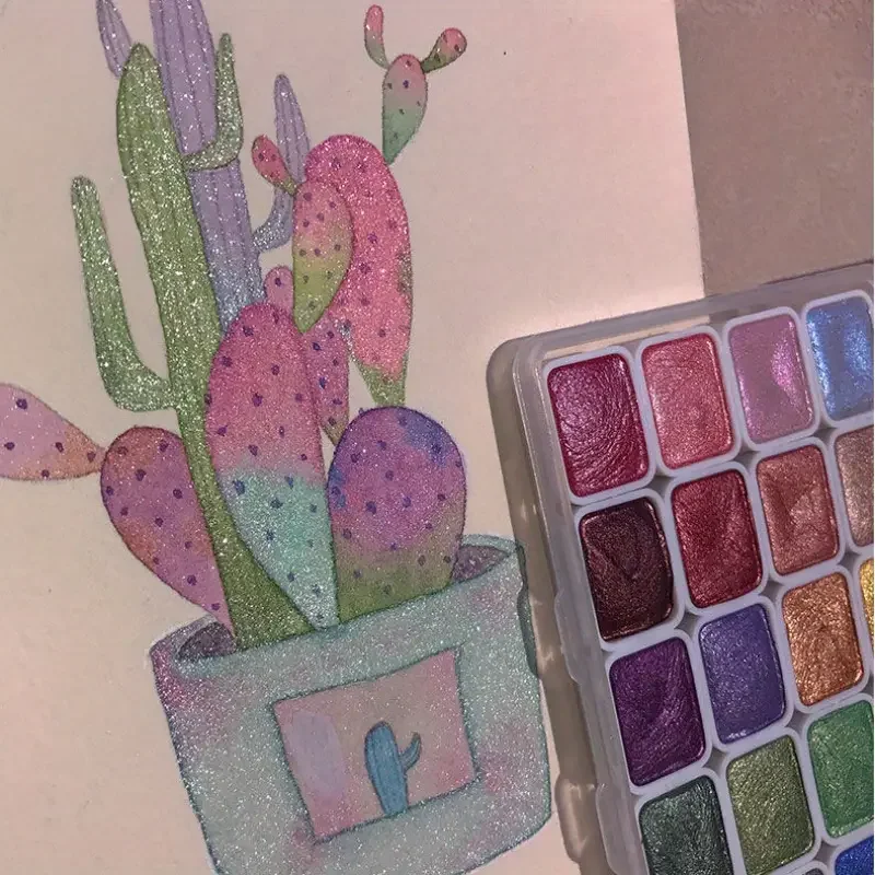 20 Farben perlmuttfarbene feste Aquarellfarbe, metallische Aquarellfarbe, glitzernde feste Aquarellfarbe, perlmuttartiges Wasser