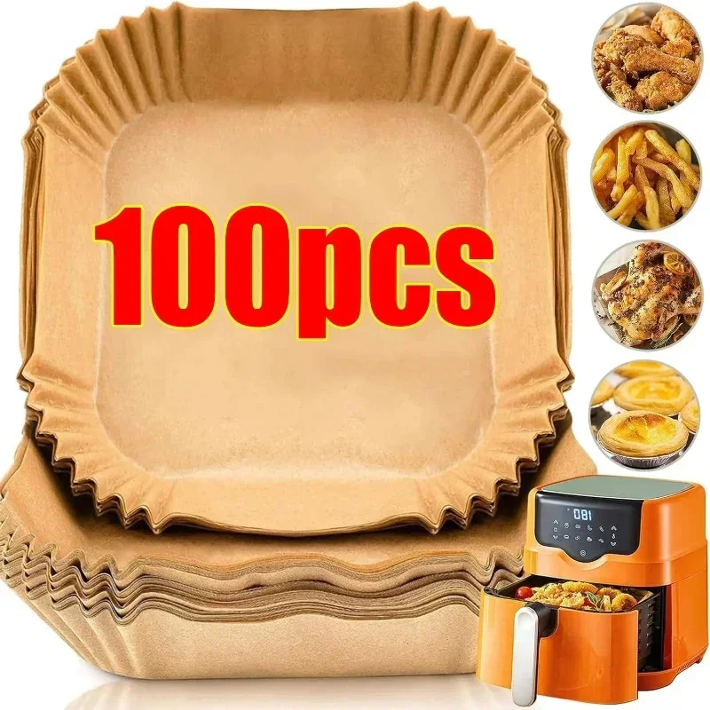 100pcs Air Fryer Paper Accessories Airfryer Baking Paper Disposable Liners Non-stick Parchment Aerogrill Paper for Convection