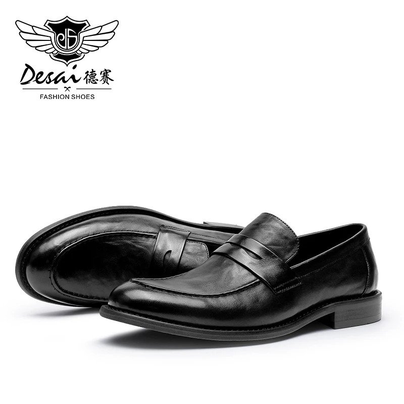 Desai Herrenschuhe aus echtem Leder, bequem, weiche Sohle, niedrig geschnittene Loafer, britischer Stil, Business-Casual-Lederschuhe