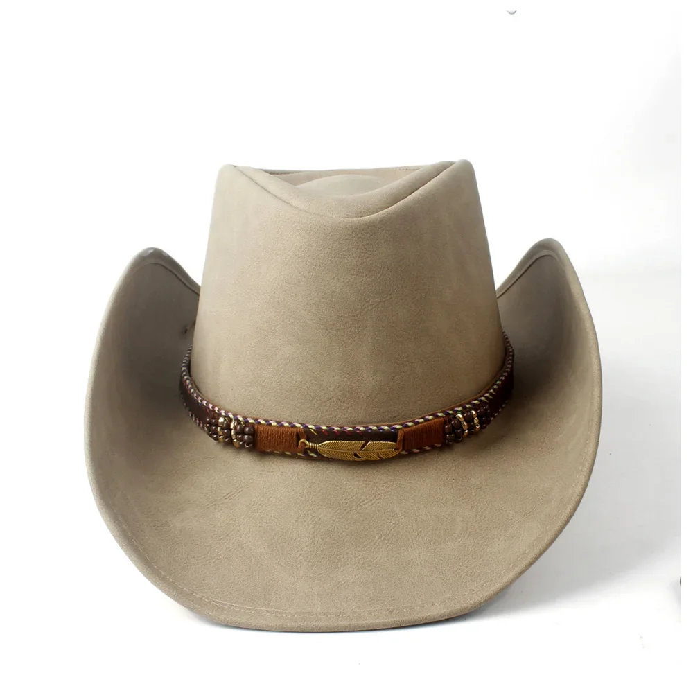 

Men Western Leather Cowboy Hat For Gentleman Dad Cowgirl Sombrero Hombre Caps