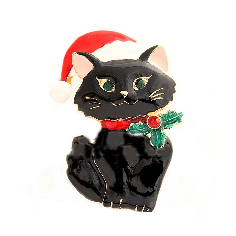 

Christmas Brooch Black Kitten Broach Christmas Hat Present Brooches for Cat Lover