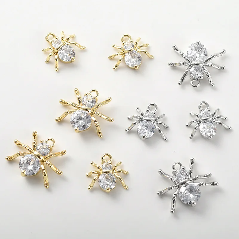 14k Real Gold Color Retention Spider Inlaid Zircon Pendant DIY Necklace Bracelet Beaded Handmade Accessories Material