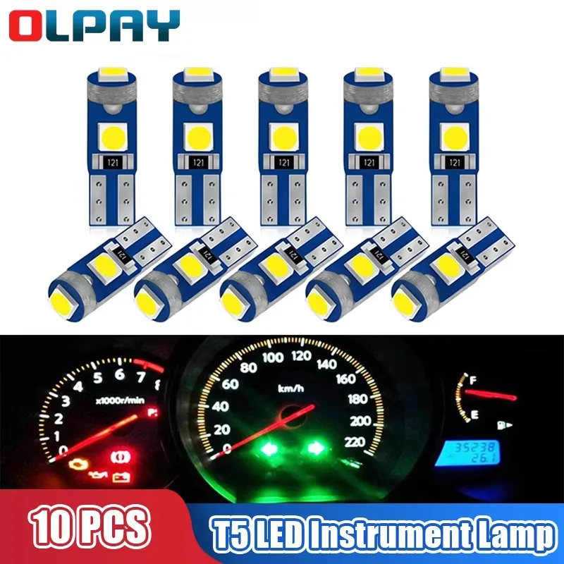 10Pcs T5 LED Bulb Car Instrument Lamp W3W W1.2W 12V Led Canbus Lights Dashboard Warming Lamp Indicator Wedge Car Interior Lights