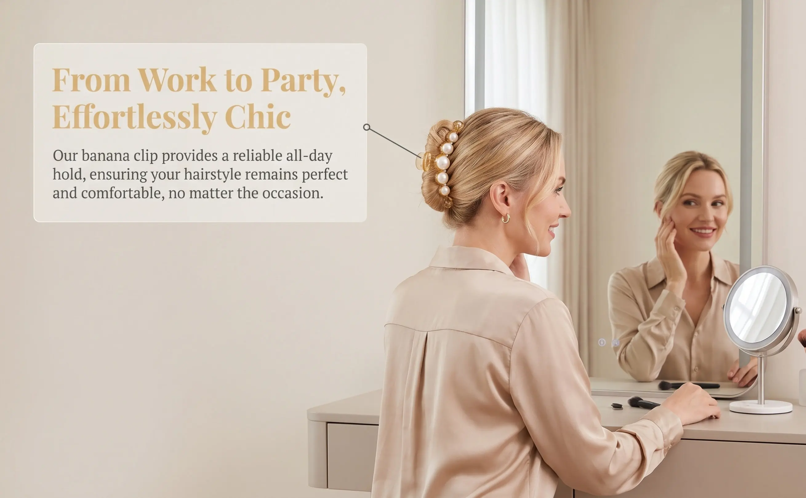 2Pcs Pearl Decorated Banana Hair Clip Vertical Claw Clip for Ponytail Updo Styling Quick Comfortable Hair Fixing Plastic