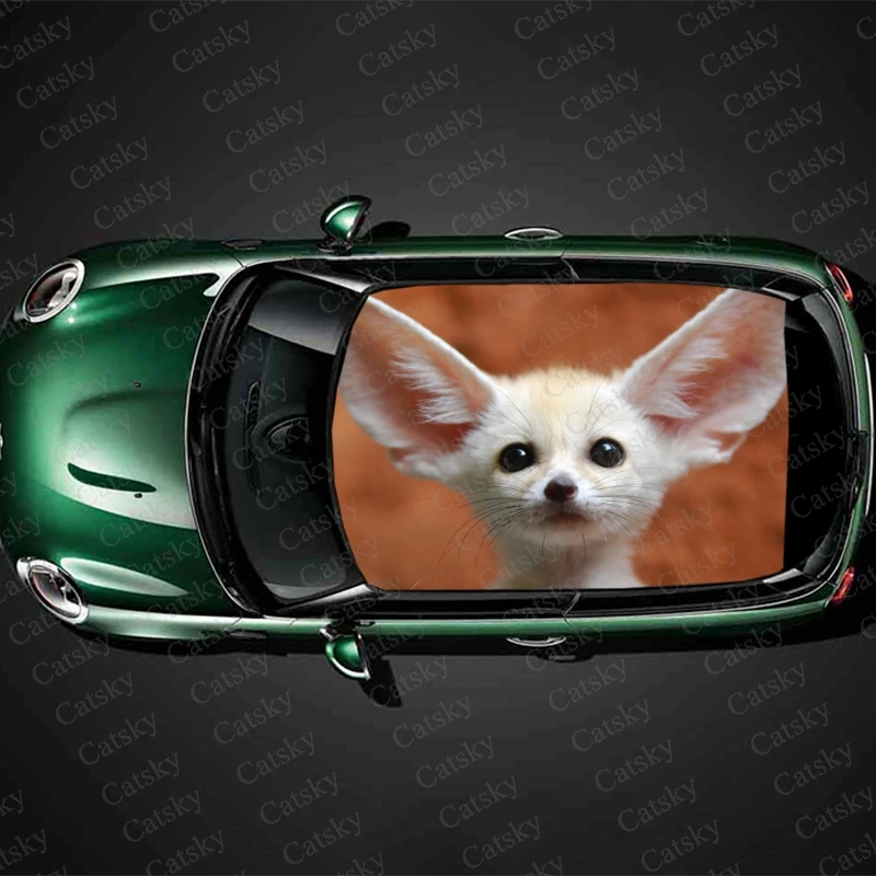 Cute Fennec Fox Animal Car Roof Sticker Decoration Film Car Decal Hood Vinyl Sticker Graphic Wrap Car Protect Accessories Gift