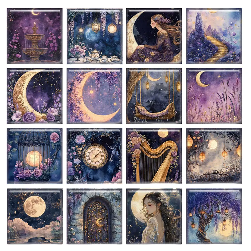 عشوائي مختلط مستدير/بيضاوي/مربع القمر آلهة الأرجواني سر ليلة صور الزجاج كابوشون فلاتباك التجريبي النقش Diy بها بنفسك صنع المجوهرات