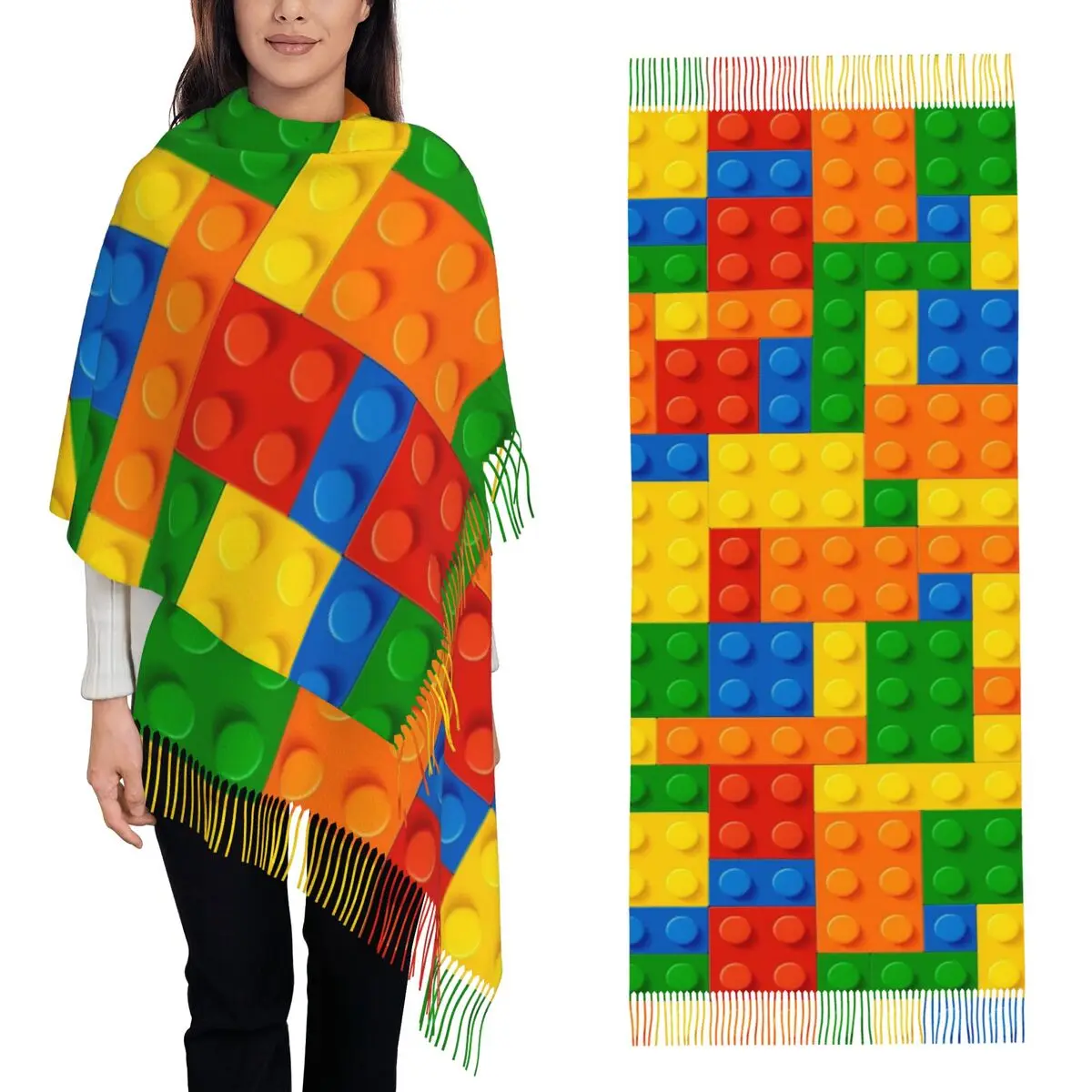 Colorful Bricks Design Scarf Tassel Scarves Women Soft Warm Shawls and Wraps Large Fall Winter Shawl Wrap
