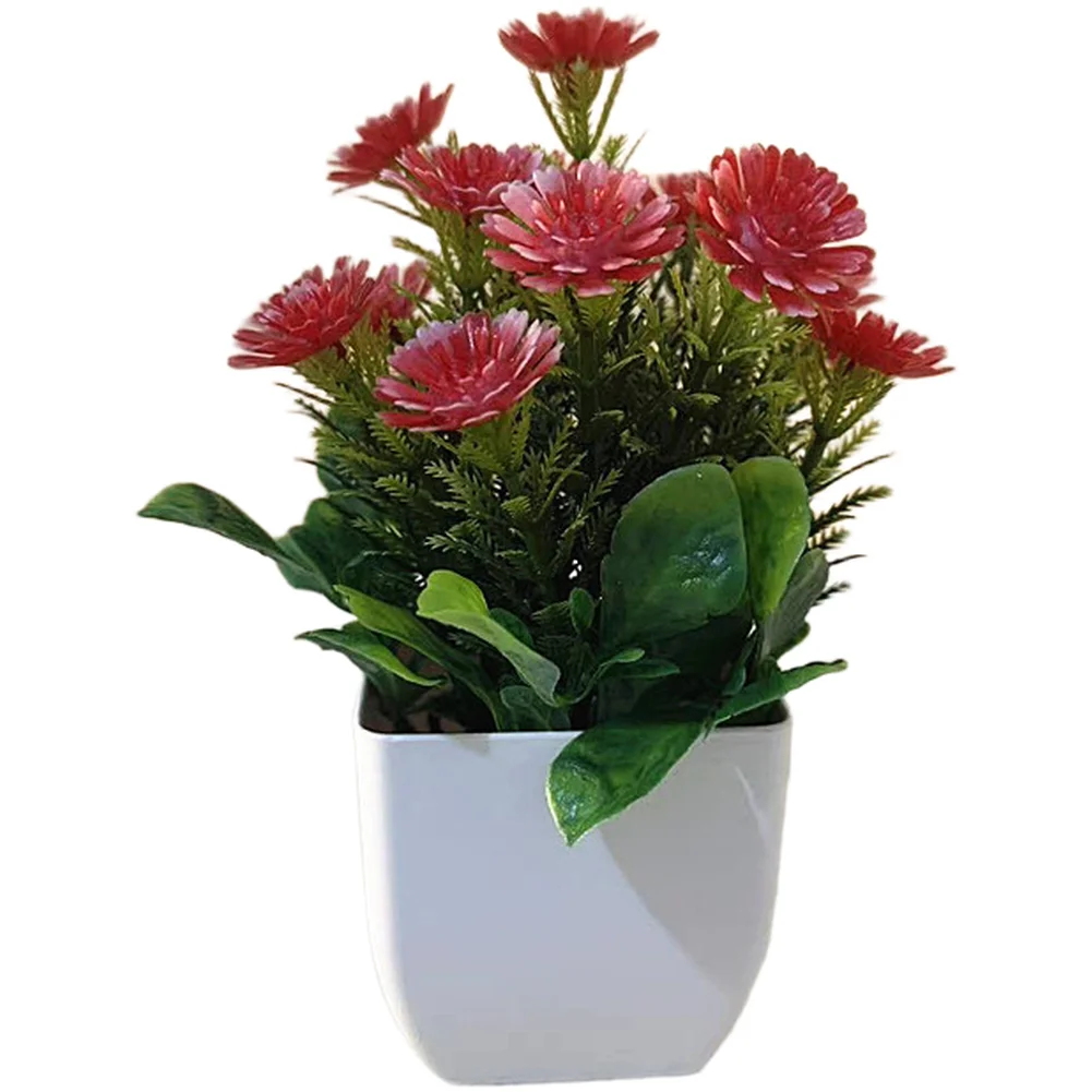 Sun Chrysanthemum Daisy Artificial Flower in Square Pot for Indoor Desktop Table Living Room Decor 17cm x 12cm