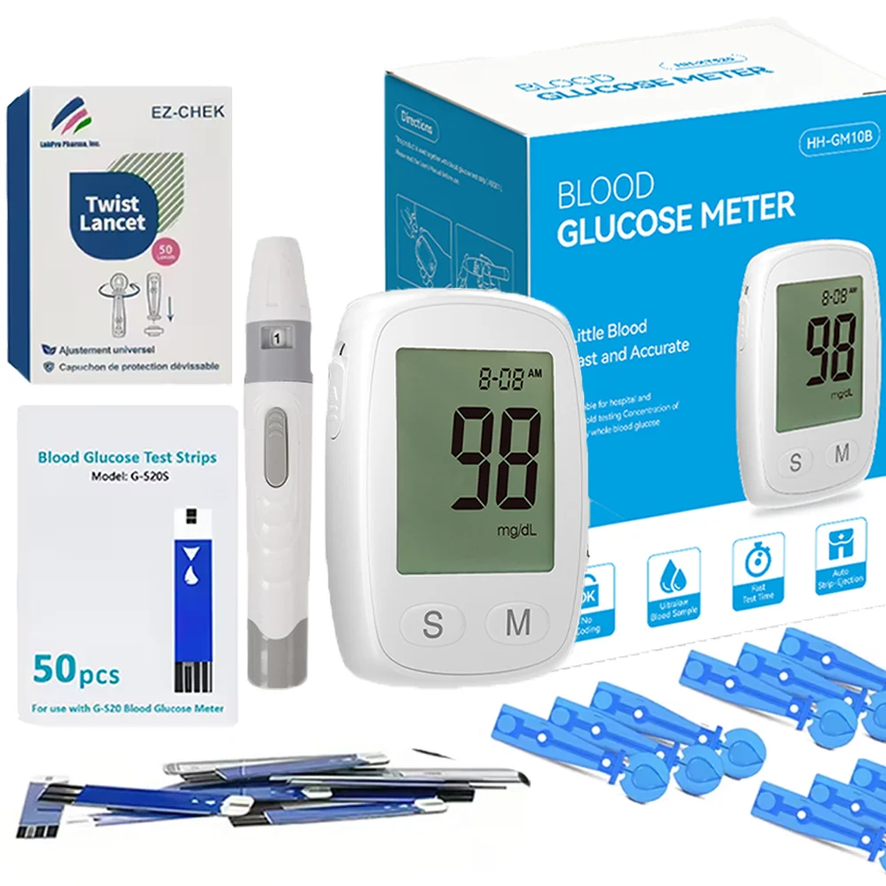 Kit de glucomètre, 50/100 pièces, bandes avec lancettes, moniteur médical de glycémie, Code gratuit, Test du diabète Mg/mmol