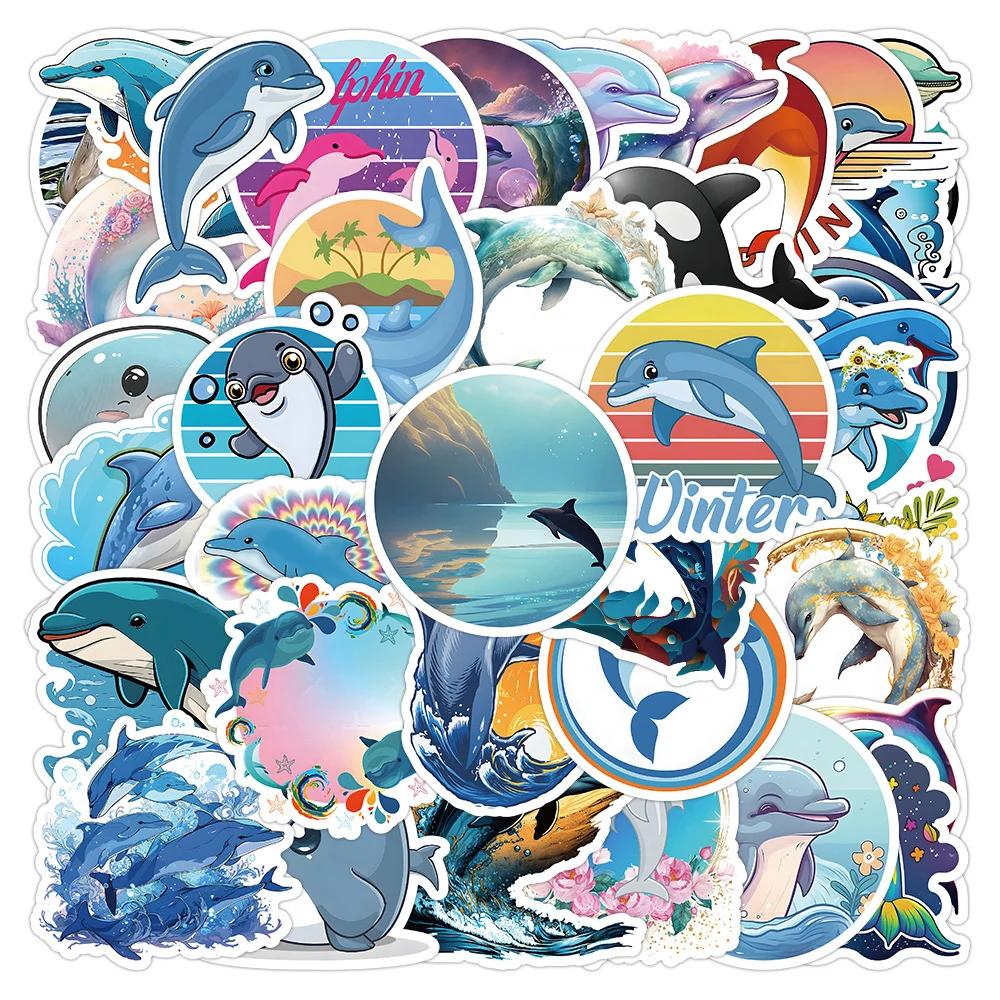 10/30/50/100pcs Cartoon Kawaii Dolphins Stickers Marine Animals Sticker for Laptop Diary Bike Boat Waterproof Decal Kids Toys