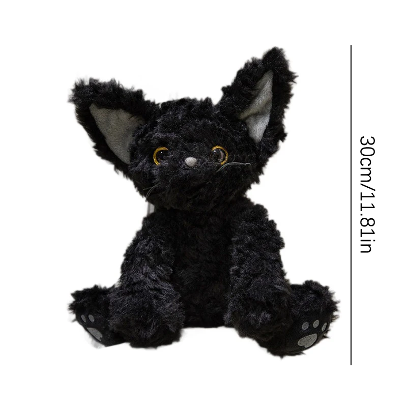 Jouet en peluche de chat noir bouclé allemand de dessin animé, oreiller de jet de beurre de chaton mignon, chambre à coucher, salon, cadeau de petite amie, cadeaux d'enfant