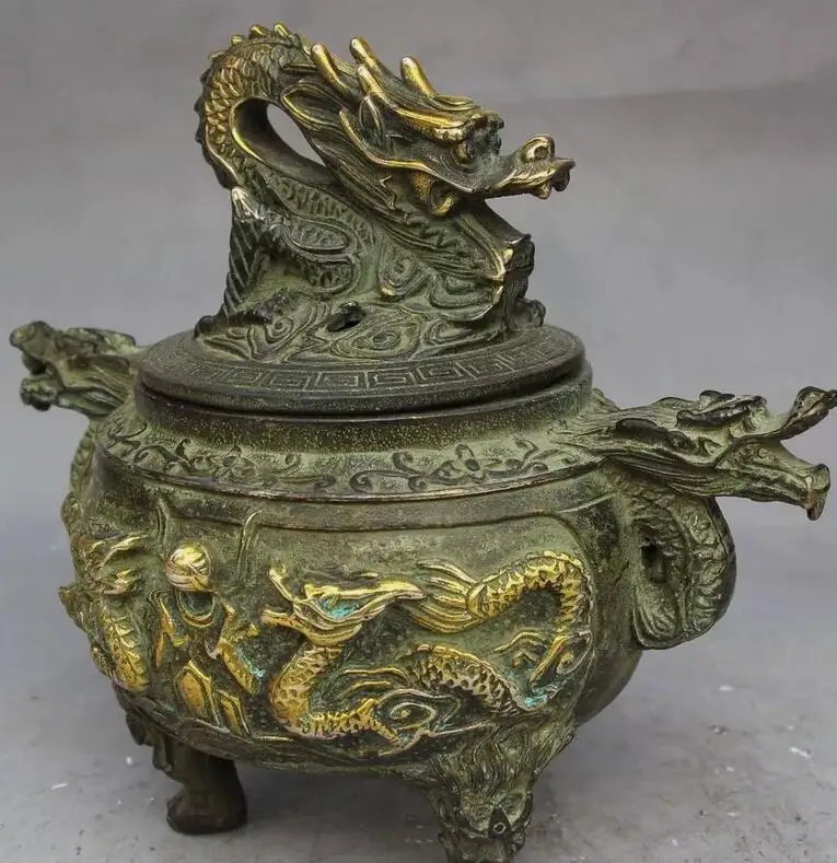 

Old Signed Bronze Gilt Beast Dragon statue Incense Burners Wish Wealth Censer